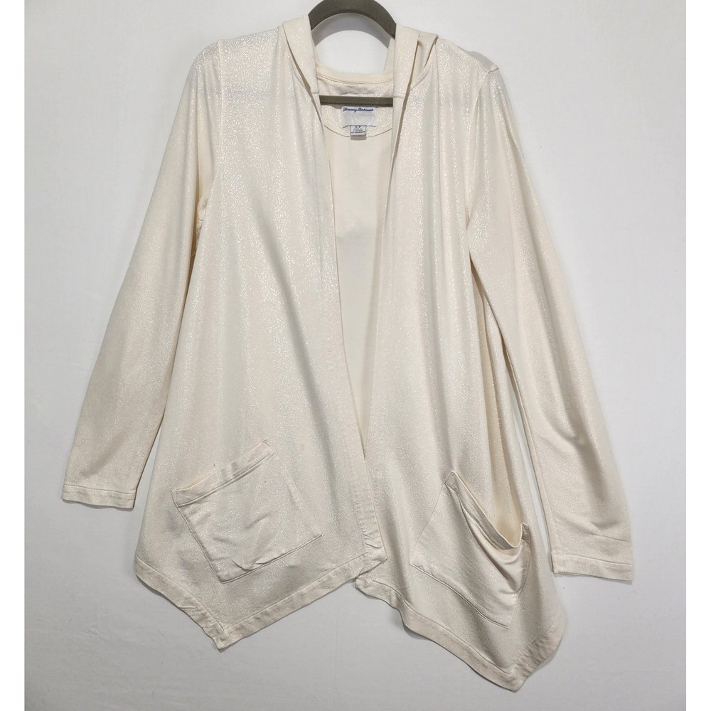 Tommy Bahama Silky Sands Foil Open Shimmer Cardigan Sweater Coconut Size Small‎